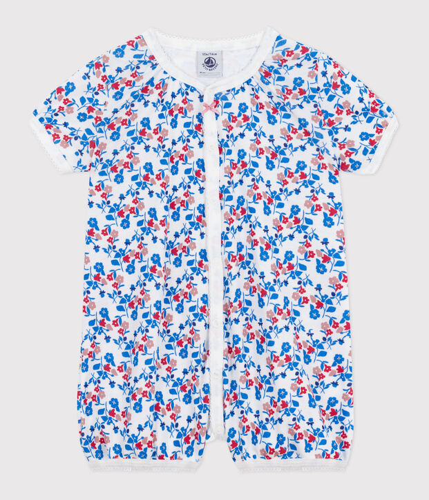 Babies' short floral cotton jumpsuit white/multicolor