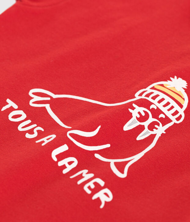 Babies' short-sleeved plain cotton T-shirt red