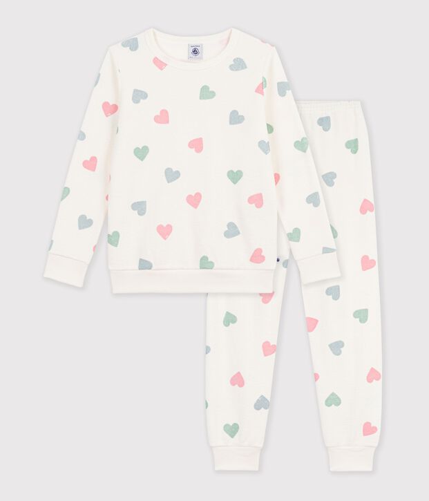 Children's cotton terry pyjamas with hearts Ecru/multicolor