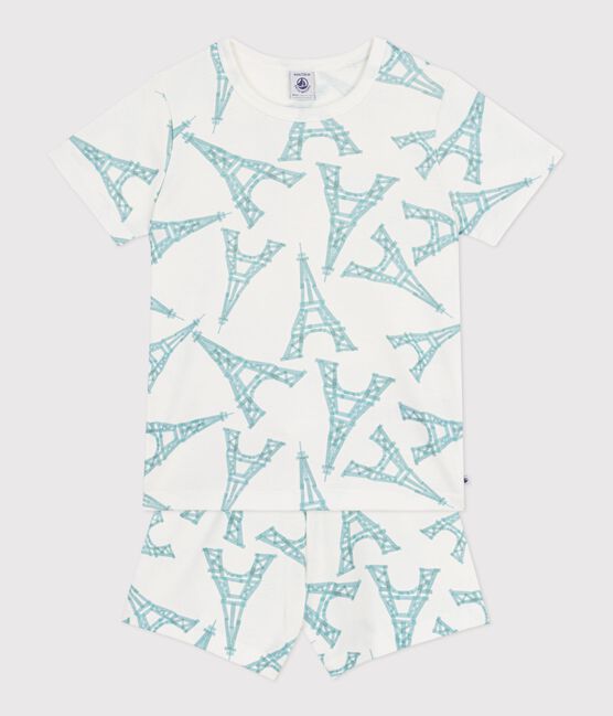 Children's short Eiffel Tower print cotton pyjamas MARSHMALLOW white/MULTICO white