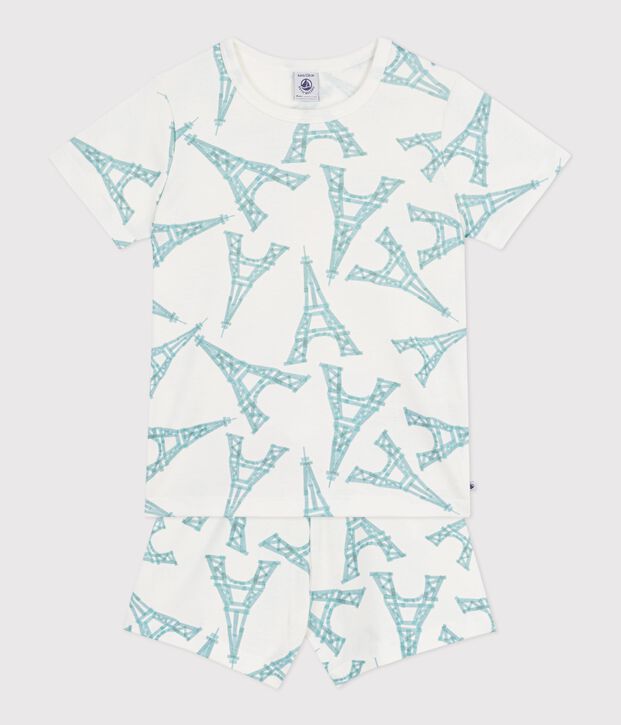 Children's short Eiffel Tower print cotton pyjamas white/multicolor