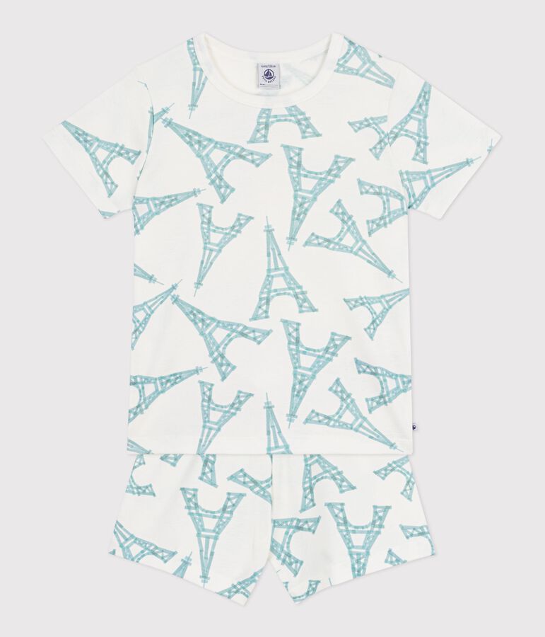 Children's short Eiffel Tower print cotton pyjamas white/multicolor