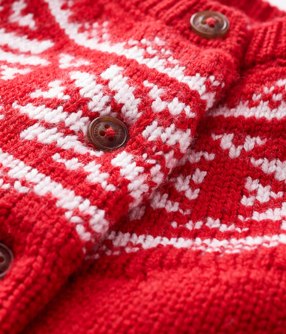 Baby's cardigan in 100% wool TERKUIT red/MARSHMALLOW white