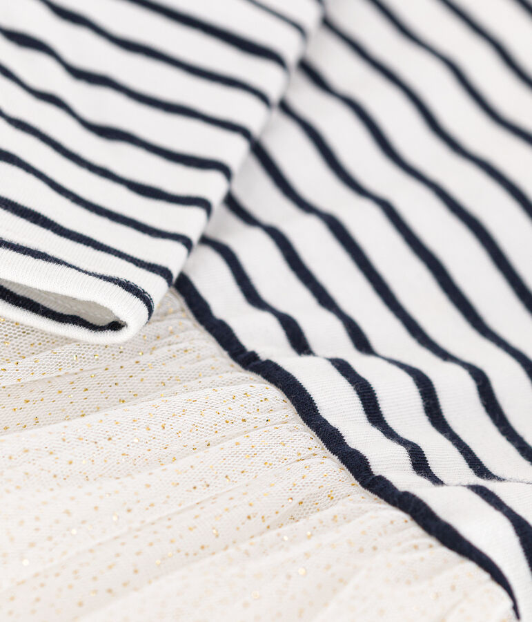 Babies' dress in stripy tube knit and tulle white/multicolor