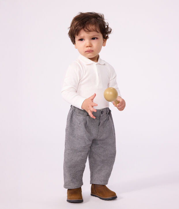 Babies' plain cotton body with a polo collar white