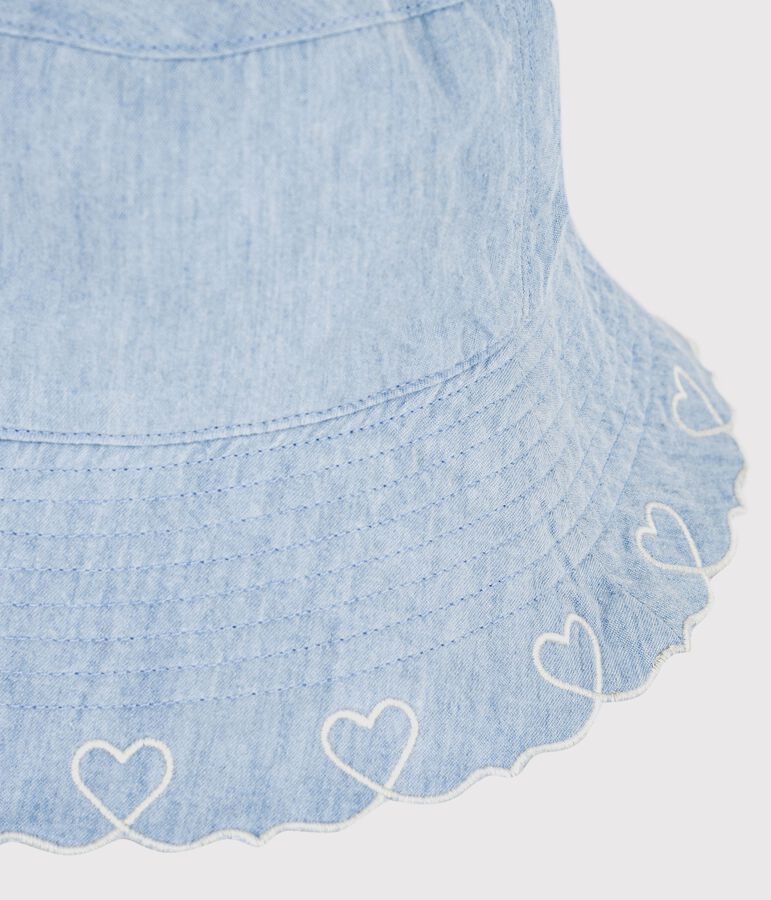 Children's chambray wide-brimmed floppy hat blue