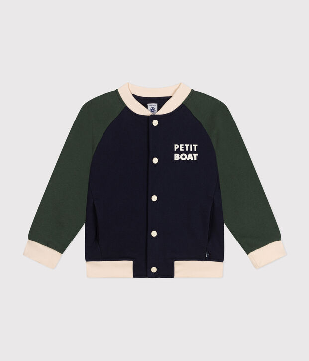 Boys' fleece baseball jacket blue/multicolor