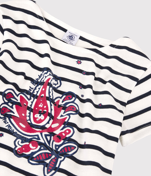 Girls' Short-Sleeved Organic Cotton T-Shirt white/blue