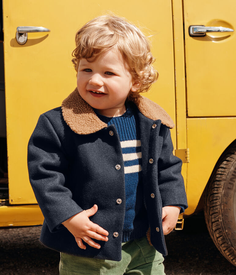 Babies' plain woollen cloth jacket blue