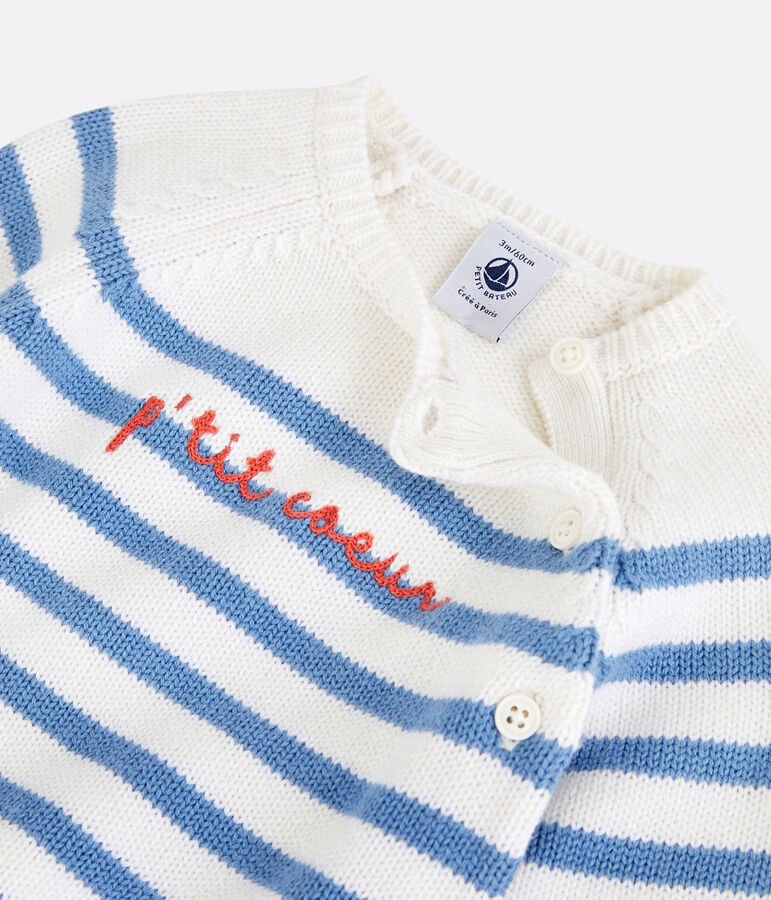 Babies' Wool/Cotton Knit Sailor Striped Clothing - 3-Piece Set white/blue