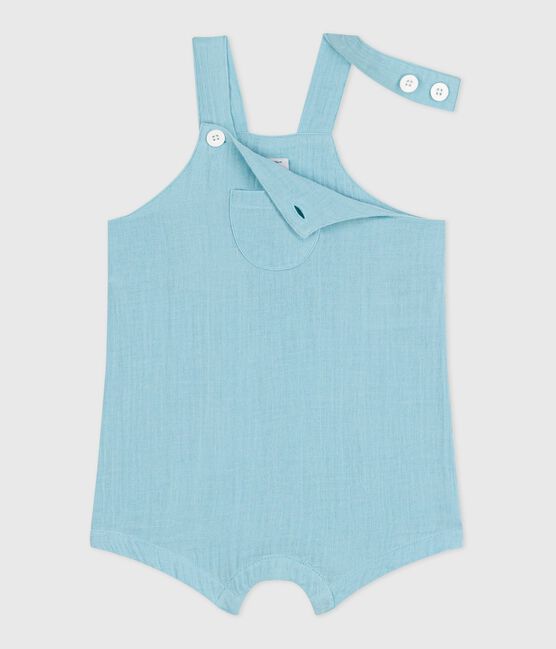 Babies' short-legged plain cotton gauze dungarees AQUATIC blue