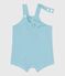 Babies' short-legged plain cotton gauze dungarees AQUATIC blue