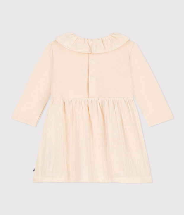 Babies' Long-Sleeved Dual Material Dress Ecru