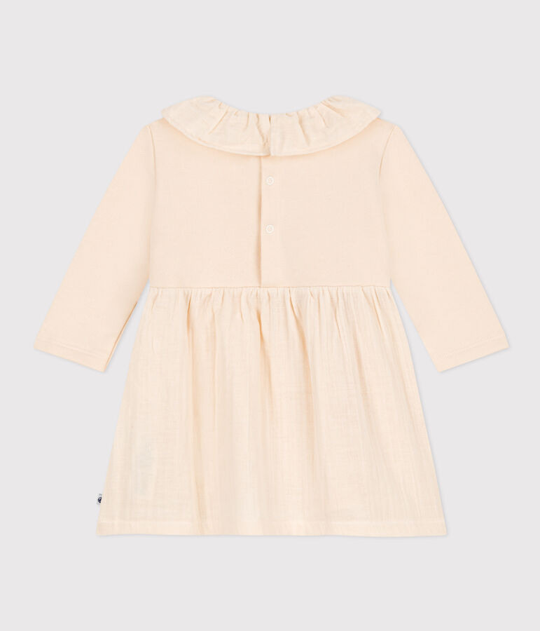 Babies' Long-Sleeved Dual Material Dress Ecru