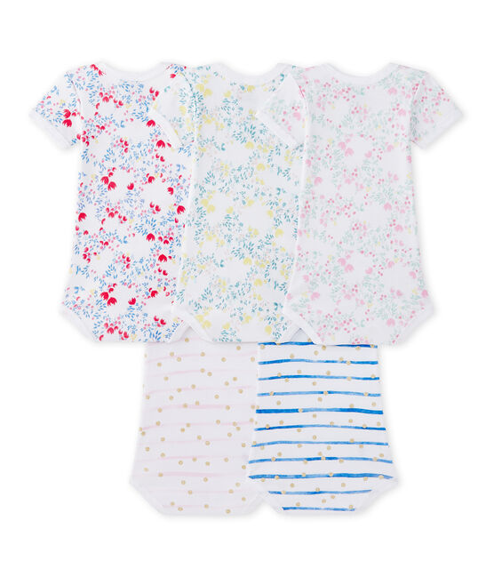 Set of 5 baby girls' short-sleeved bodysuits LOT white
