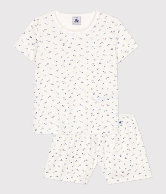 Children's short floral-print openwork cotton pyjamas MARSHMALLOW white/MULTICO white