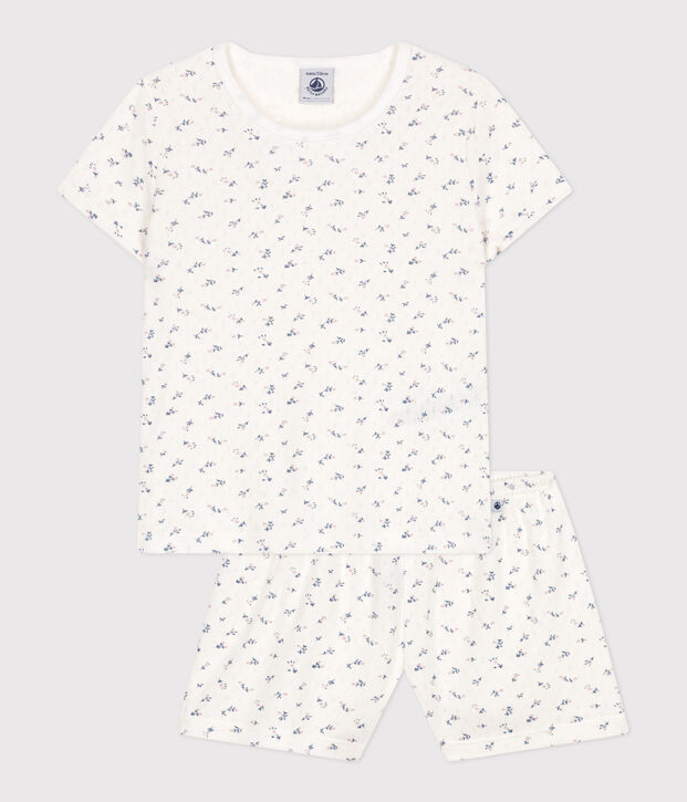 Children's short floral-print openwork cotton pyjamas white/multicolor
