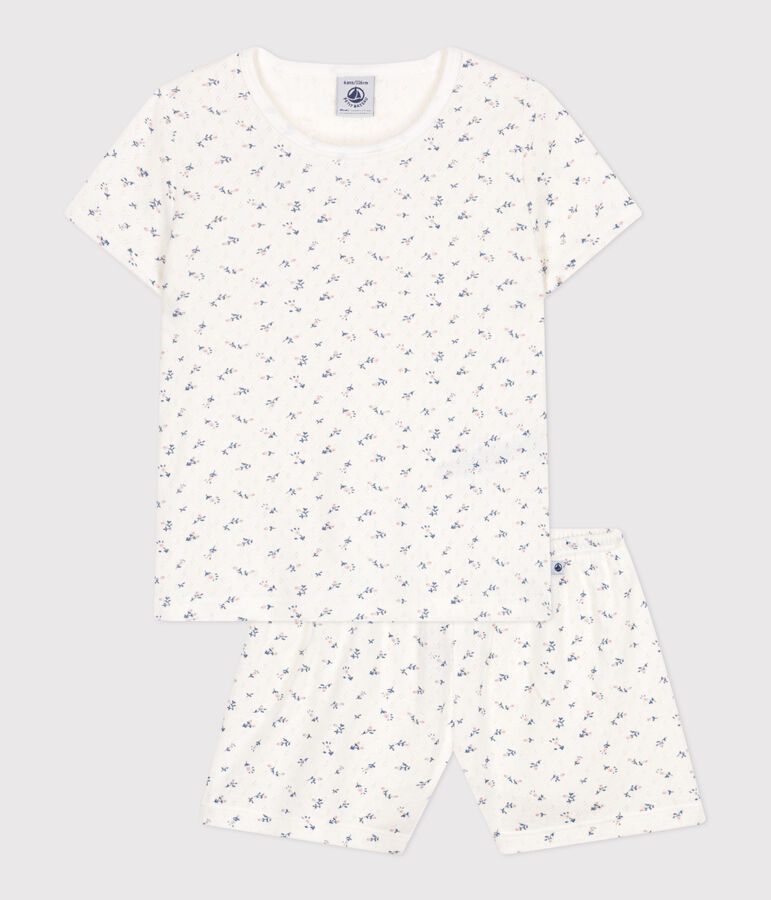 Children's short floral-print openwork cotton pyjamas white/multicolor