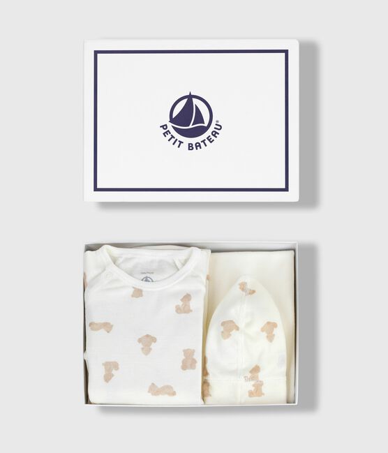 Babies' gift box in printed cotton MARSHMALLOW /BRUN