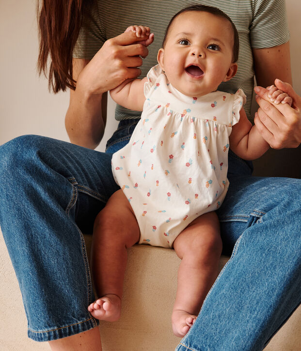 Babies' cotton rompers printed with little country flowers white/multicolor