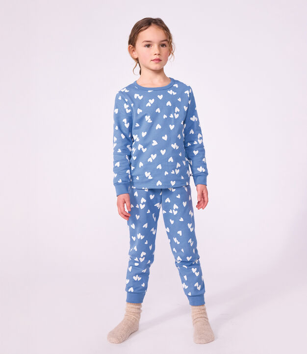 Children's fleece pyjamas with hearts blue/white