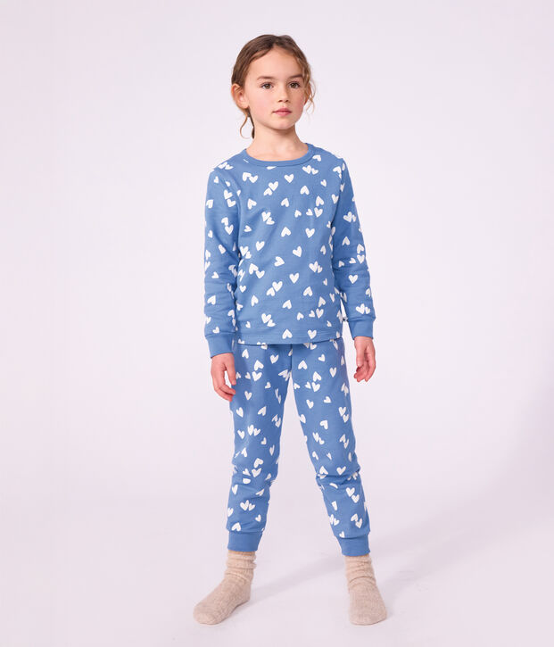 Children's fleece pyjamas with hearts blue/white