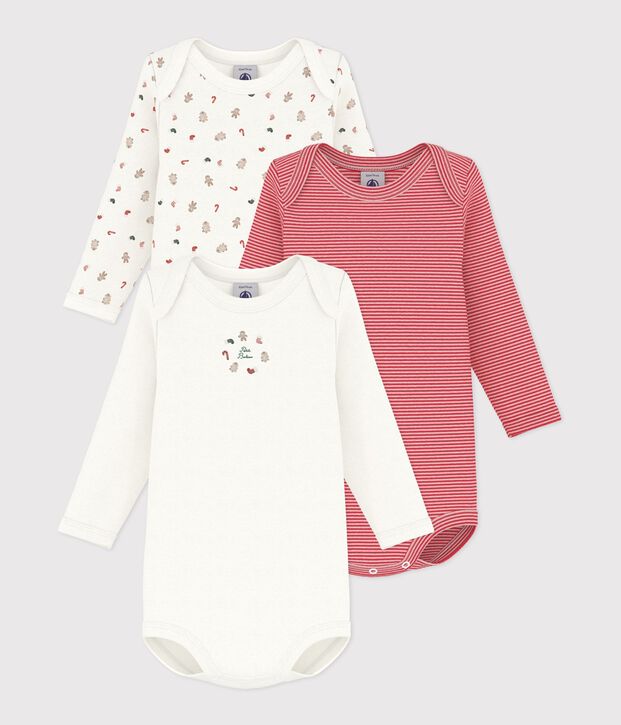 Pack of long-sleeved Christmas print cotton bodies for babies multicolor