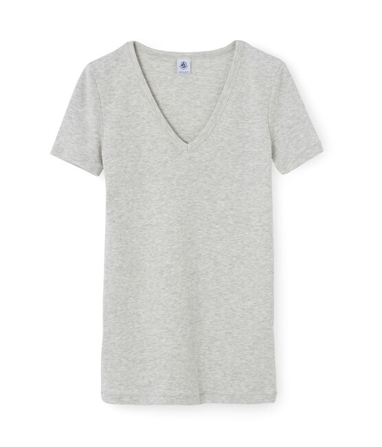 Women's short-sleeved v-neck iconic t-shirt POUSSIERE CHINE grey