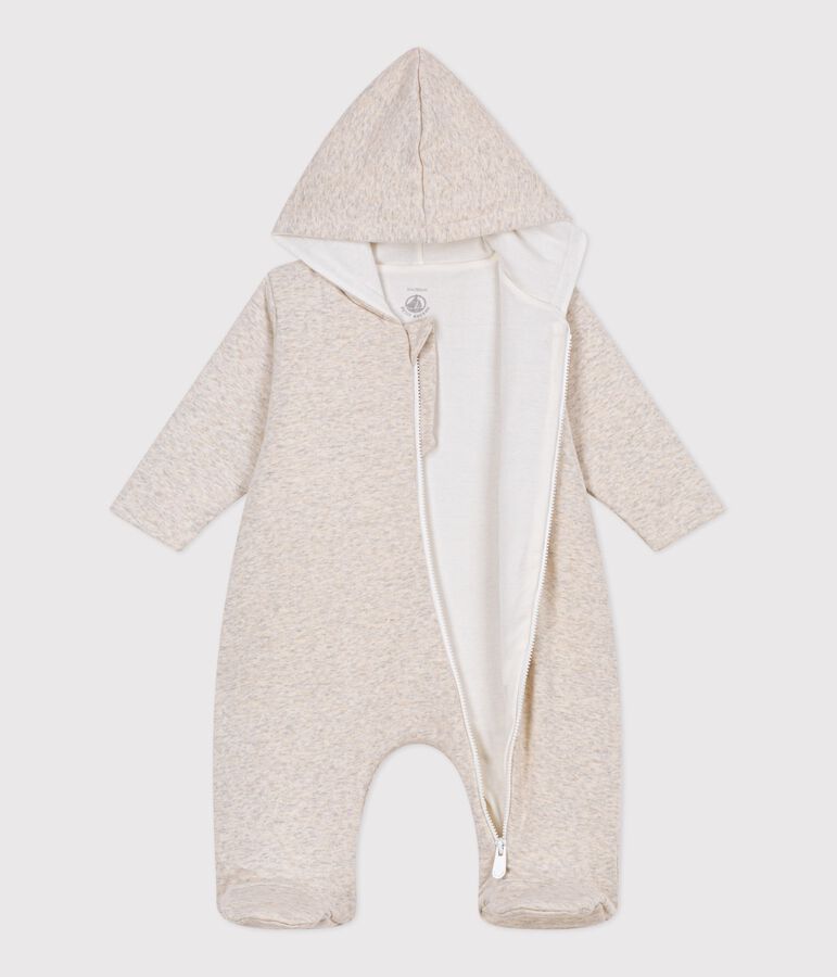 Babies' plain padded jumpsuit with a hood and feet MONTELIMAR CHINE beige
