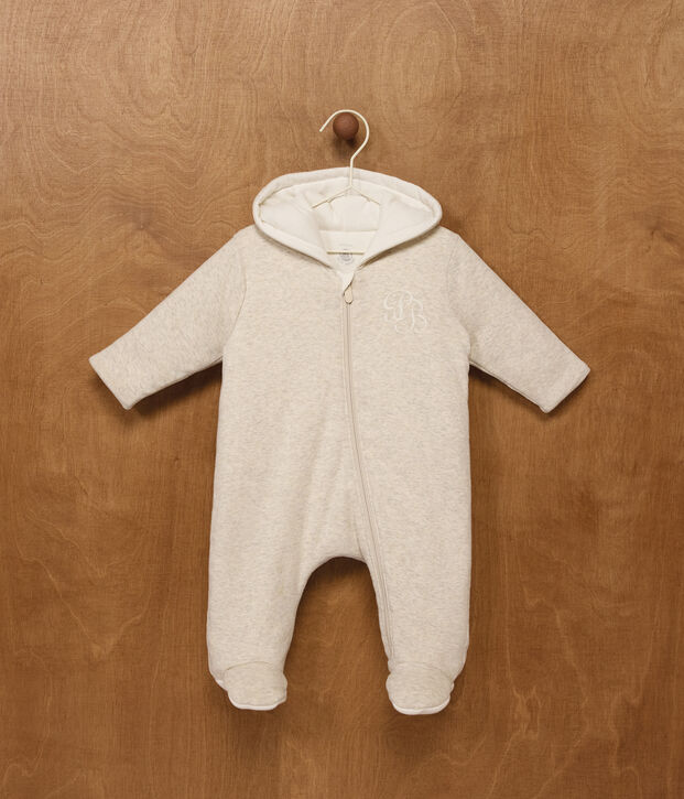 Babies' plain padded jumpsuit with a hood and feet MONTELIMAR CHINE