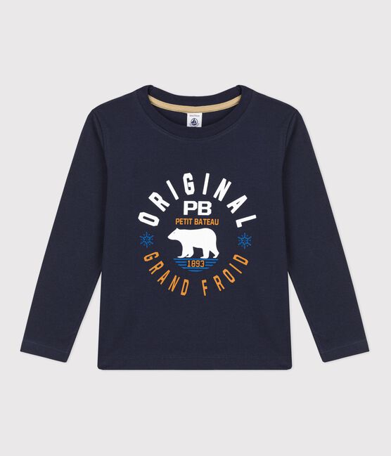 Boys' Long-Sleeved Cotton T-Shirt RUISSEAU blue/SMOKING