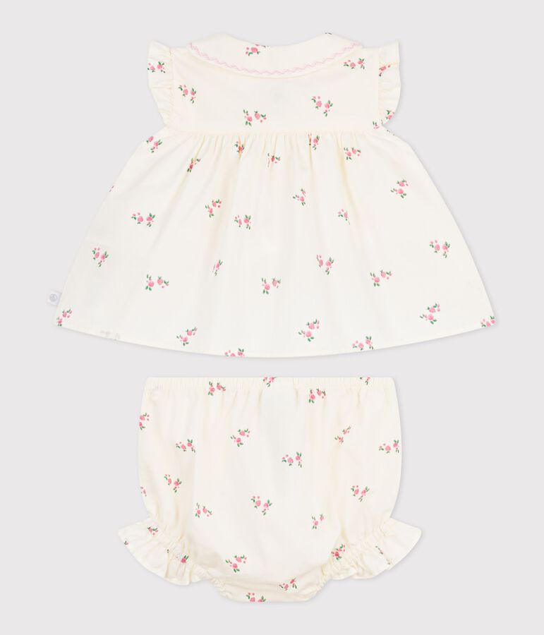 Babies' 2-piece cotton outfit, comprising  blouse and bloomers with a floral print MILK /MULTICO