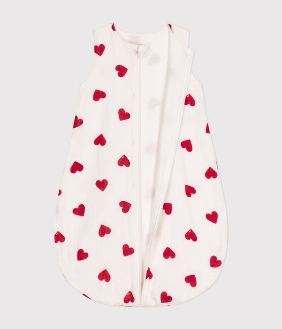 Babies' Cotton TOG-1 Rated Sleeping Bag MARSHMALLOW white/TERKUIT red