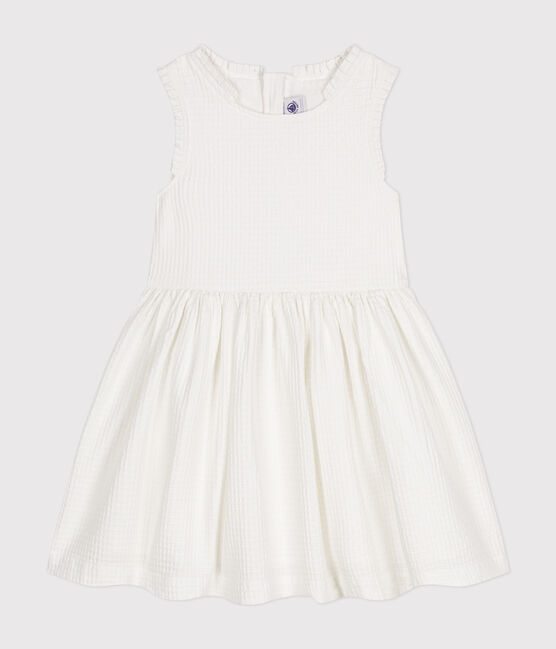 Girls' Sleeveless Textured Cotton Dress MARSHMALLOW white