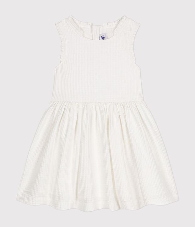 Girls' Sleeveless Textured Cotton Dress white