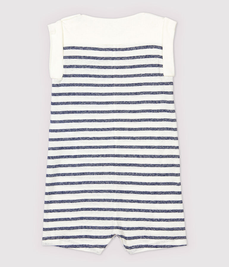Baby Boys' Stripy Cotton and Linen Blend Jumpsuit white/blue