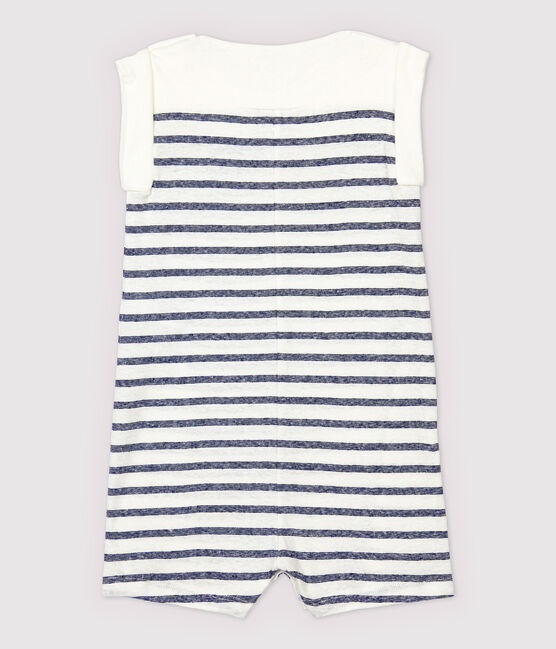 Baby Boys' Stripy Cotton and Linen Blend Jumpsuit MARSHMALLOW white/MEDIEVAL blue