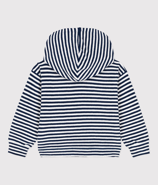 Boys' Stripy Hoodie MEDIEVAL blue/MARSHMALLOW white
