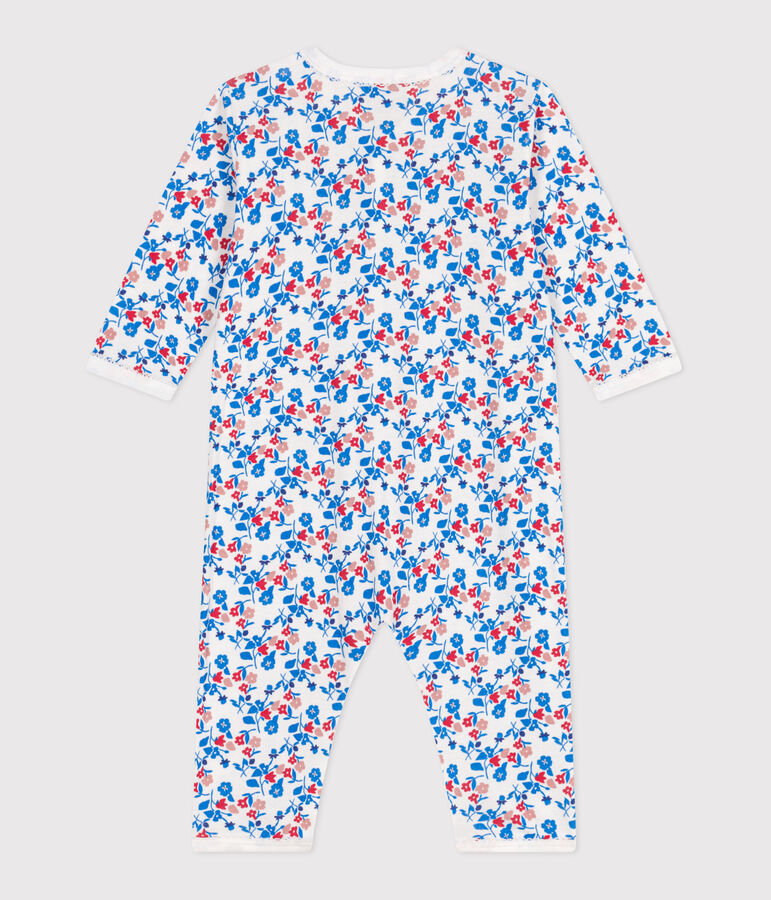 Babies' footless floral cotton pyjama suit MARSHMALLOW white/MULTICO white