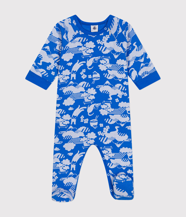 Babies' Zip-up Cotton Pyjamas blue/white