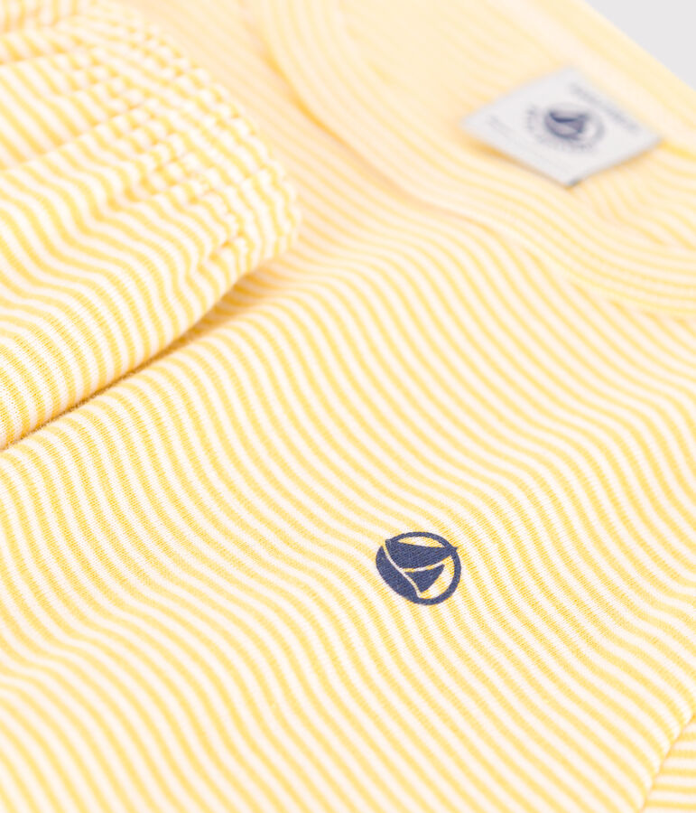 Children's short stripy cotton pyjamas yellow/white