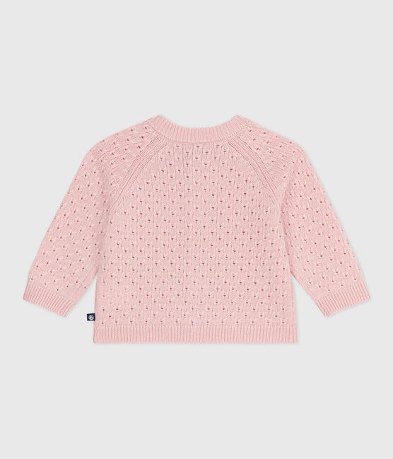 Babies' plain wool and cotton knit cardigan JOLI pink