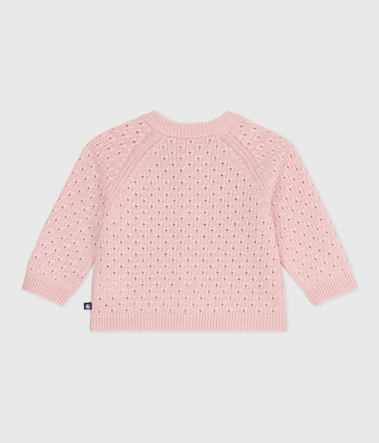 Babies' plain wool and cotton knit cardigan pink