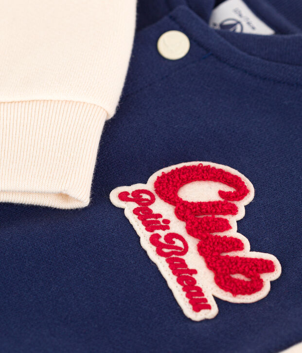 Babies' Fleece Varsity Jacket blue/ecru