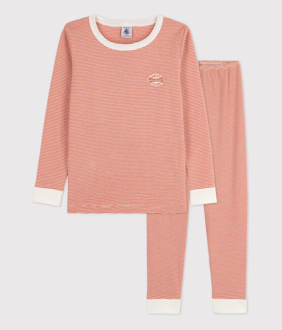 Children's Unisex Pinstriped Snugfit Cotton Pyjamas BRANDY pink/MARSHMALLOW white