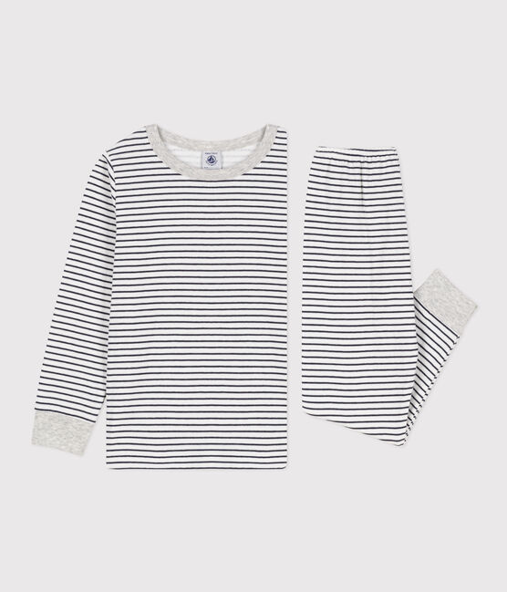 Children's Unisex Striped Tube Knit Pyjamas MARSHMALLOW white/SMOKING blue