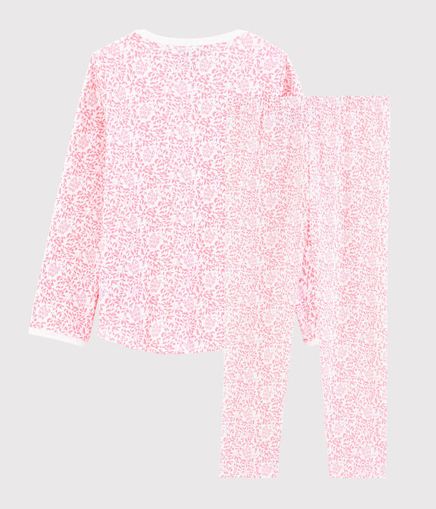 Girls' Ribbed Pink Floral Pyjamas white/pink