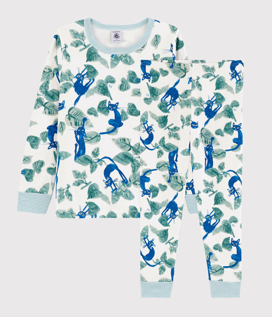 Boys' Cat Print Tube Knit Pyjamas MARSHMALLOW white/MULTICO white