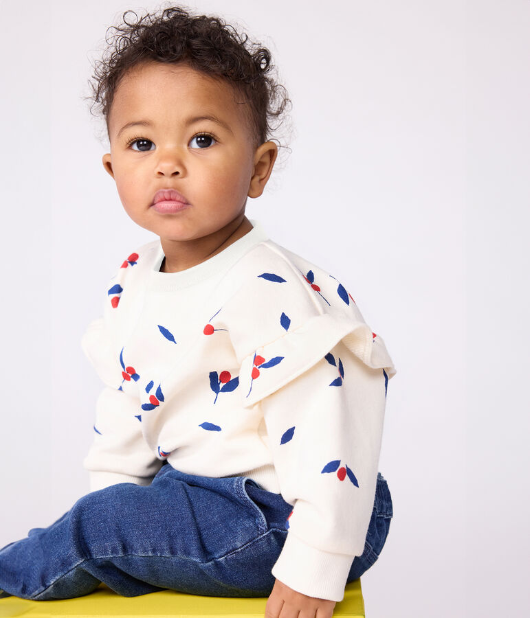 Babies' sweatshirt in berry-print cotton with ruffles MILK /MULTICO