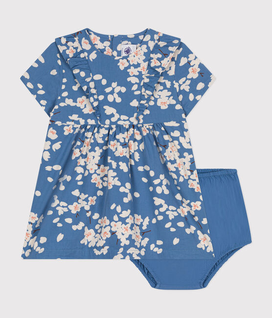 Baby Girls' Short-Sleeved Poplin Dress and Bloomers BEACH blue/MULTICO